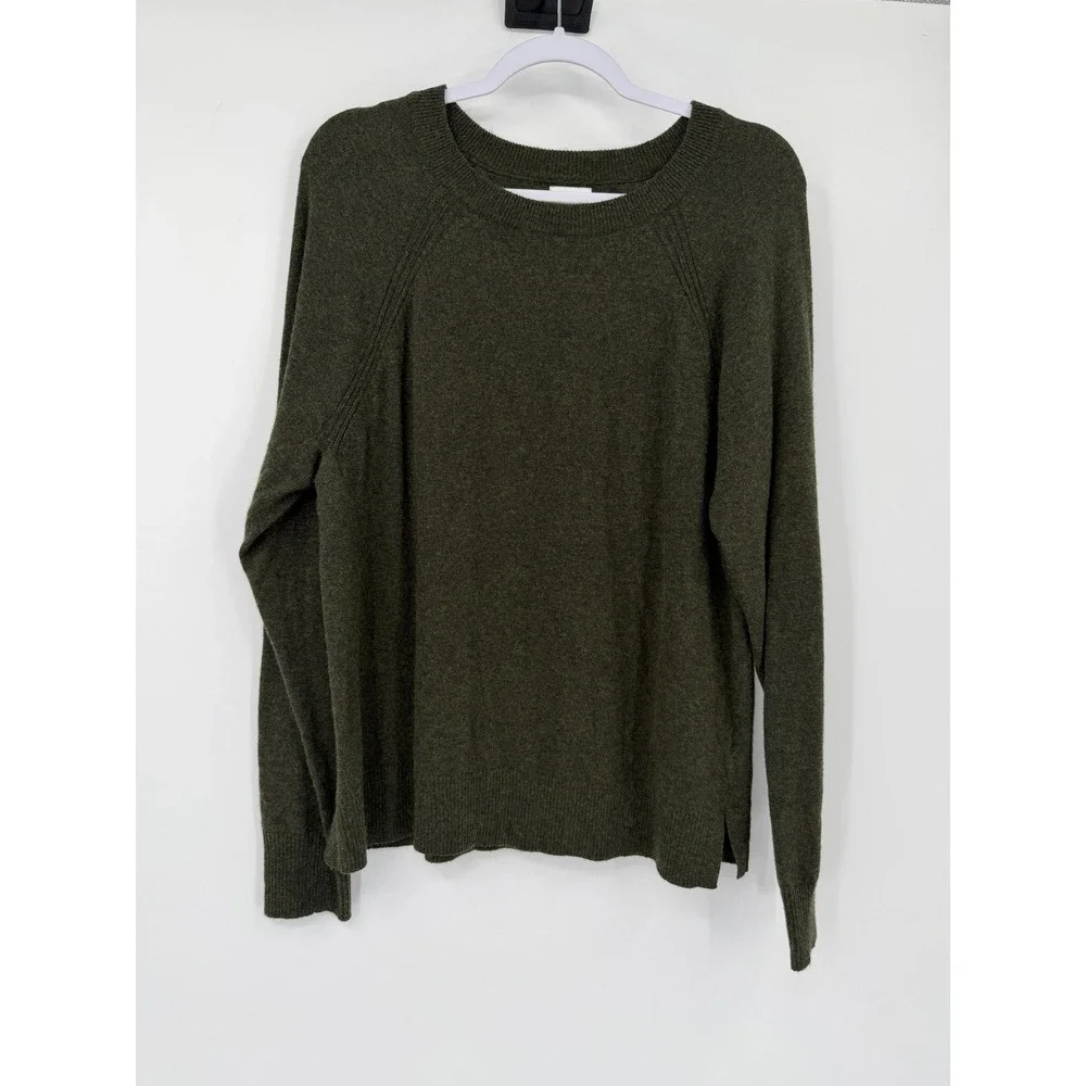 J.Crew Mens Large Olive Green Heathered Cotton Wool Raglan Crewneck Sweater